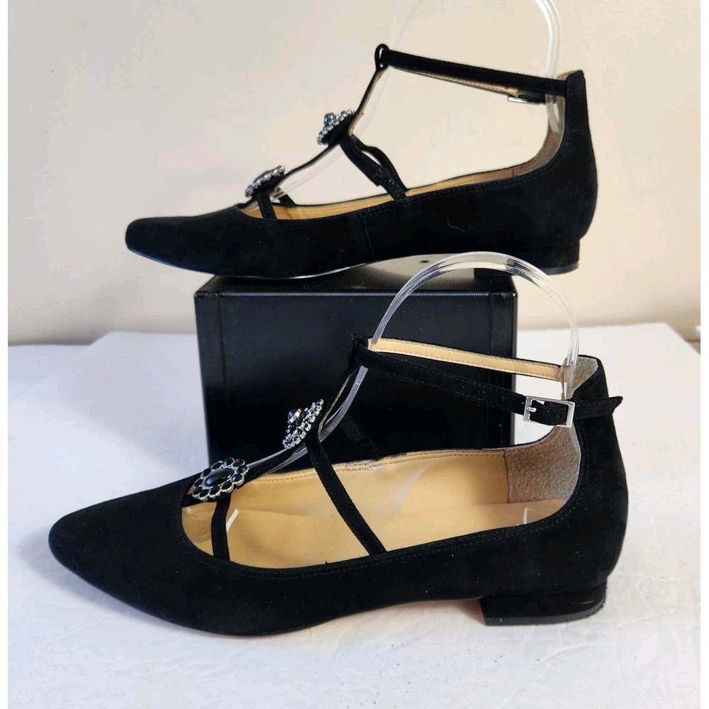 Talbots Womens Black Suede Edison Shoes Size 6.5 M Strappy Jewel Mary Jane Flats - Picture 4 of 16